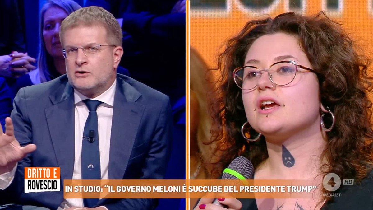 "Studia i trattati europei prima di dire cosa bisogna fare!" Carlo Fidanza (Fratelli d'Italia) a Francesca (attivista di sinistra) #drittoerovescio