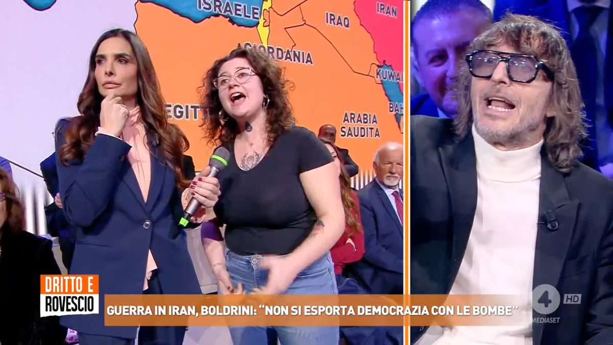 "Lei non è mai andata davanti all'ambasciata iraniana perché a lei della popolazione iraniana non frega assolutamente nulla!" Giuseppe Cruciani a Francesca (attivista di sinistra) #drittoerovescio