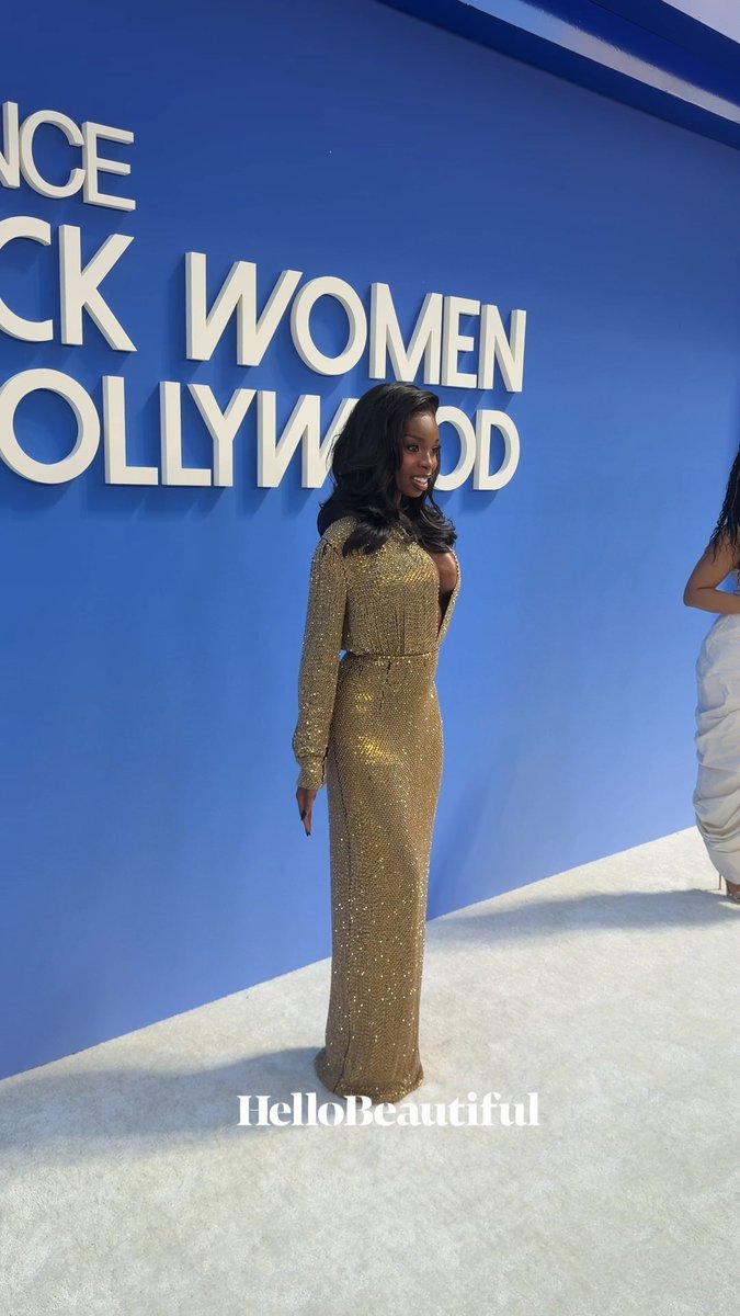 THE #OlandriaCarthen is a GOLDEN GODDESS on the #EssenceBlackWomenInHollywood carpet! #HelloBeautiful