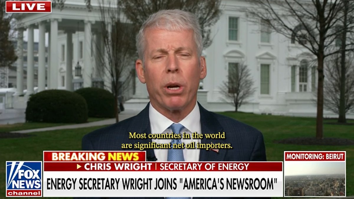 Most countries in the world are significant net oil importers. Fortunately, in the United States, we produce more oil than we consume. We're a net oil exporter. America is strong. Our production is strong.