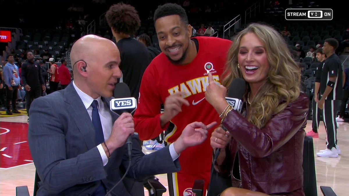 Why, hello CJ McCollum! ✌️ It's gametime in the ATL, where Ryan Ruocco, sarah kustok, & Meghan Triplett are on the 🎙️ as Brooklyn visits McCollum's Hawks. Watch on YES & The Gotham Sports App: #NETSonYES