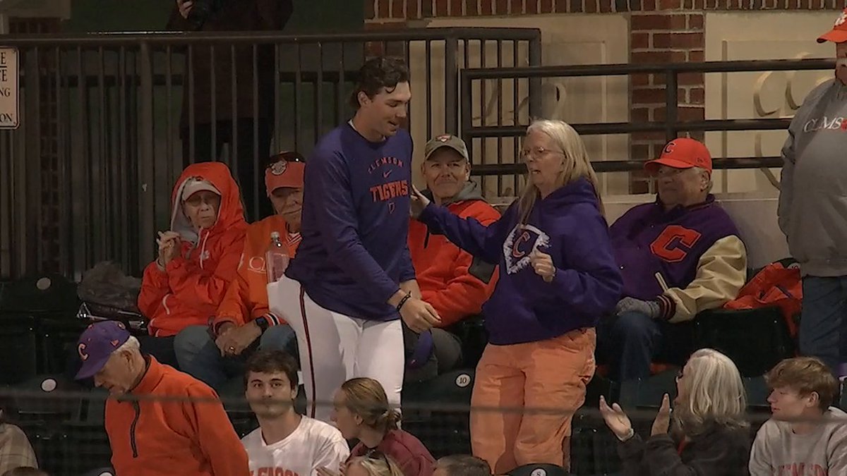 One of the great traditions in college baseball 👏 Clemson Baseball players going up in the stands to shake hands with veterans ❤️