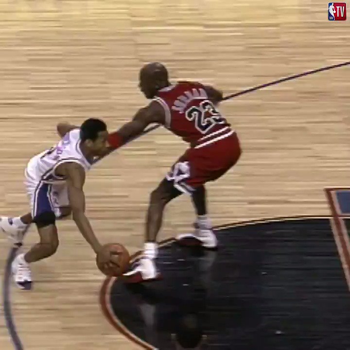 March 12, 1997: Rookie Allen Iverson with the crossover and jumper on Michael Jordan