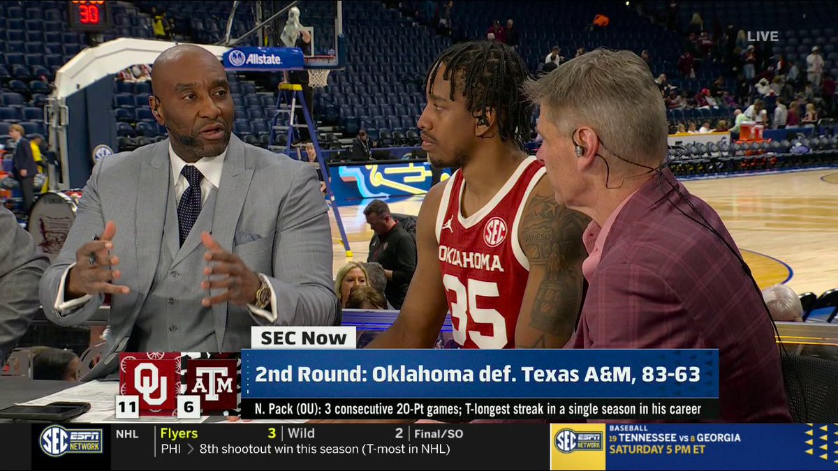 .Oklahoma Basketball's last six games: W vs. Auburn W at LSU W vs. Missouri W at Texas W vs. South Carolina W vs. Texas A&amp;M The Sooners are heating up 🔥🔥