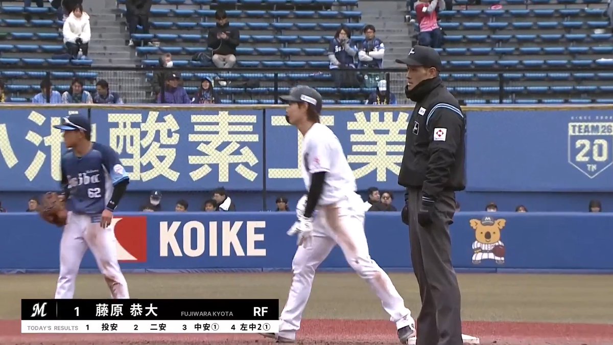 今日4安打の大暴れ！！👀😲 千葉ロッテ 藤原恭大 選手のタイムリー2ベースヒットで逆転に成功！👏 👇ライブ配信はこちら