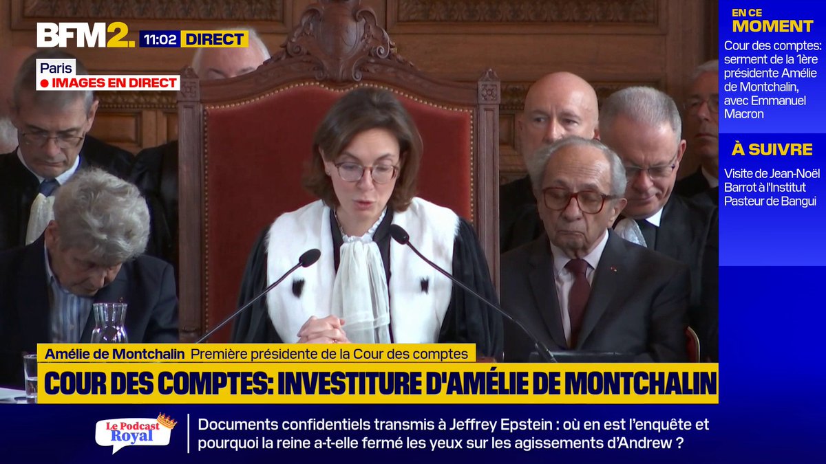 💬"La Cour des comptes vous remercie de votre présence" La nouvelle première présidente de la Cour des comptes, Amélie de Montchalin, s'adresse à Emmanuel Macron présent lors de l'audience d'investiture #BFM2