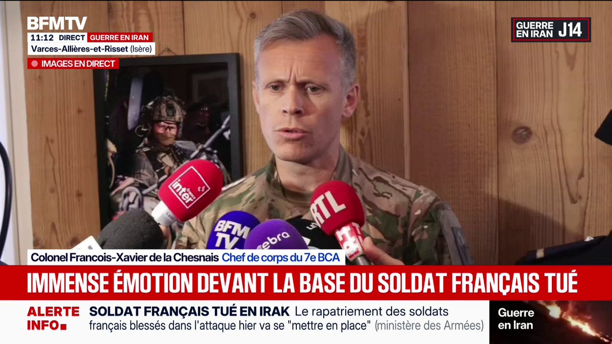 Soldat français tué en Irak: "L'adjudant-chef Frion, c'est ce que l'armée de Terre et les chasseurs alpins produisent de mieux en termes de soldat", affirme le chef de corps du 7e bataillon de chasseurs alpins