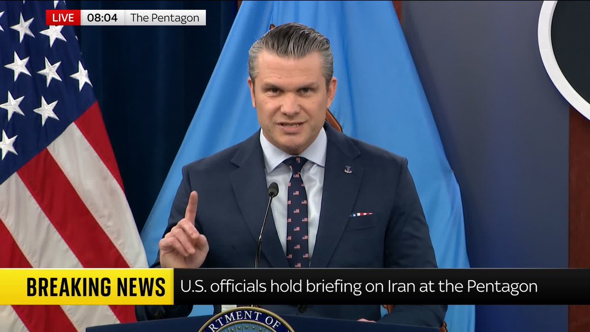 BREAKING: The U.S. is 'decimating' Iran's military, defence secretary Pete Hegseth says. "Never before has a modern, capable military, which Iran used to have, been so quickly destroyed and made combat ineffective." 📺 Sky 501