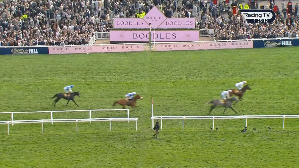 It's a BIG priced winner again... 50/1! Apolon De Charnie for Willie &amp; Patrick Mullins takes the JCB Triumph Hurdle 😮