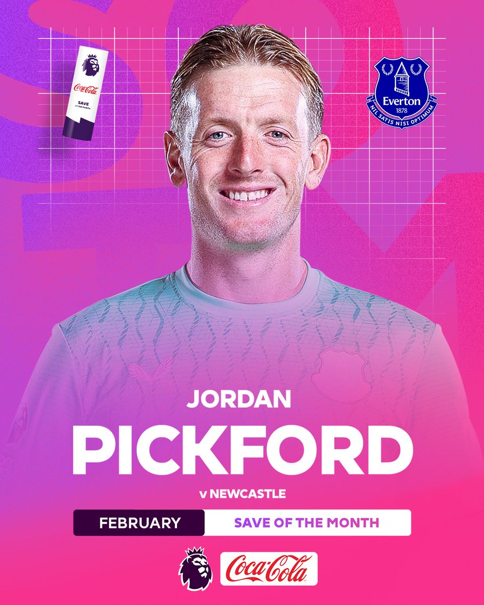It's 90+4'. Everton have a one-goal lead... Over to Jordan Pickford for February's Coca-Cola Save of the Month 😤