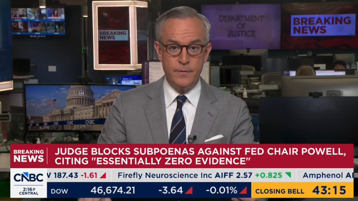 MAJOR BREAKING: Judge Boasberg has just BLOCKED subpoenas against Federal Reserve Chairman Jerome Powell, claiming there is "essentially zero evidence" of wrongdoing! In other words, Trump was once against using the DOJ as a means of political persecution against people he doesn't like.