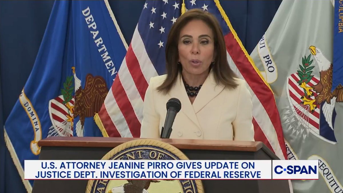 U.S. Attorney Jeanine Pirro (US Attorney Pirro): "Jerome Powell today is now bathed in immunity, preventing my office from investigating the Federal Reserve."