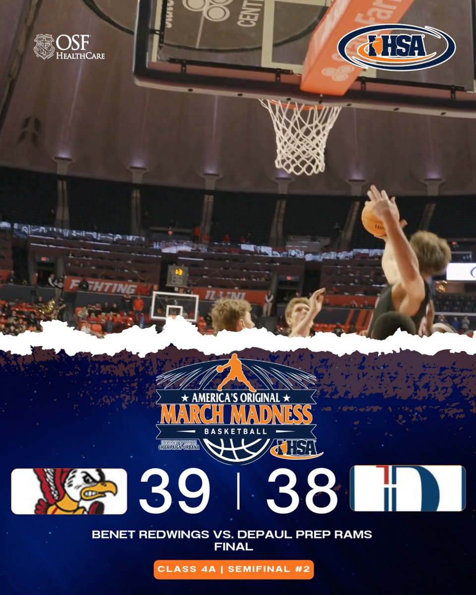 🏀⛹️♂️Benet Academy defeats DePaul Prep 39-38 to advance to the #IHSA 4A Boys Basketball State Championship!!🏆 They will play Marist this Saturday at 6 PM for the 4A State Championship! 🔥