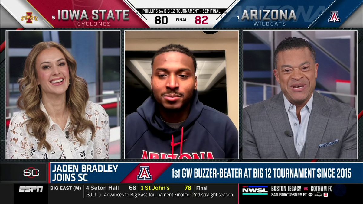 The man of the night Jaden Bradley joins SportsCenter to discuss his game-winner to send Arizona to the Big 12 Championship game 🌵