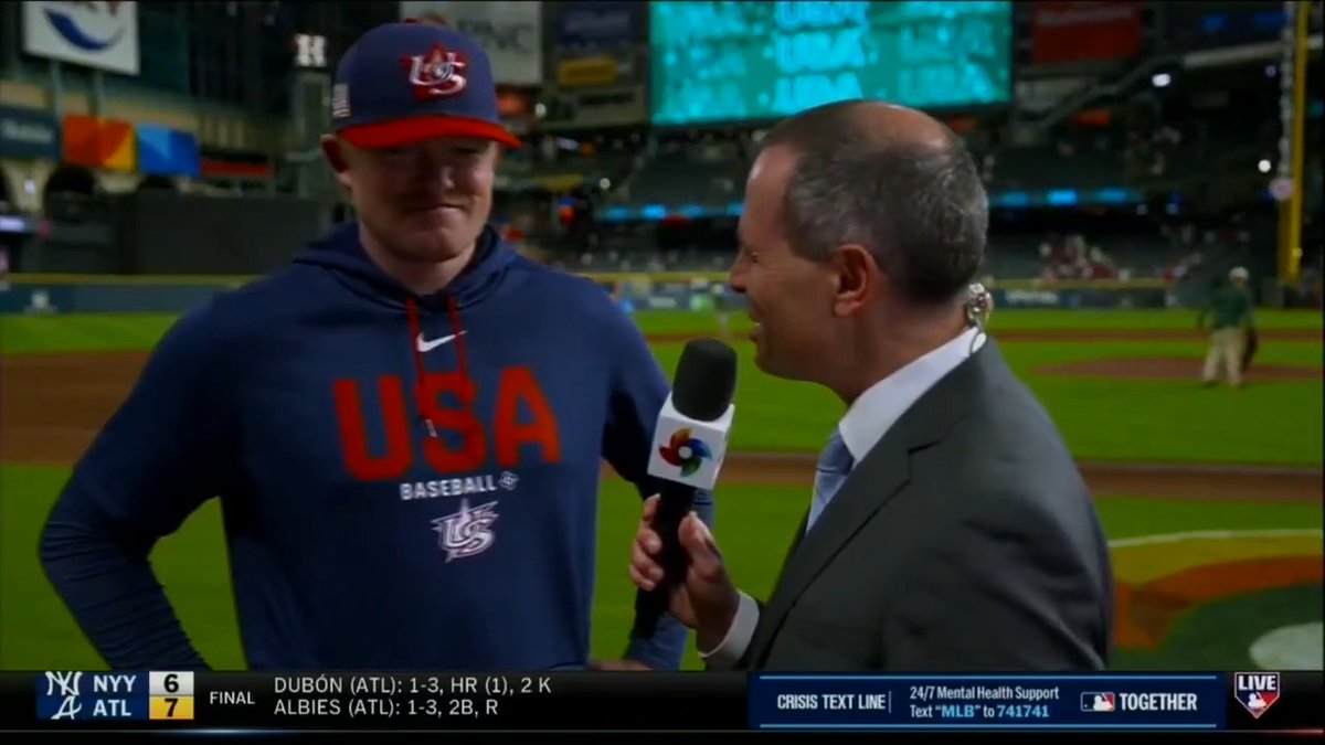 "I've never seen that guy waver... he's the captain. It's not just for the Yankees, it's for the United States." Logan Webb joined Jon Morosi after his impressive start to discuss Aaron Judge's leadership in tonight's #WorldBaseballClassic quarterfinal.