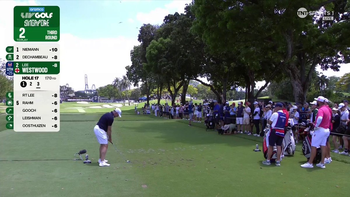 So close! Westwood nearly holes it for an ace. 🎯⛳ #LIVGolfSingapore