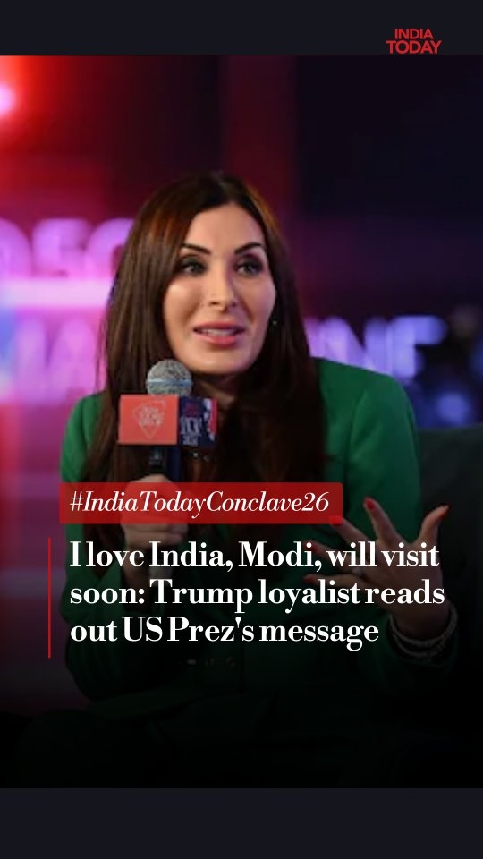 #IndiaTodayConclave26 | Laura Loomer shared a message from Donald Trump at the India Today Conclave 2026, saying the former U.S. President “loves India, Prime Minister Narendra Modi, and the Indian people.” Reading out Trump’s remarks, Loomer said he considers Modi a “fantastic leader” and hinted at visiting India again in the near future. #LauraLoomer #DonaldTrump #NarendraModi #USIndiaRelations #TrumpModi #Geopolitics