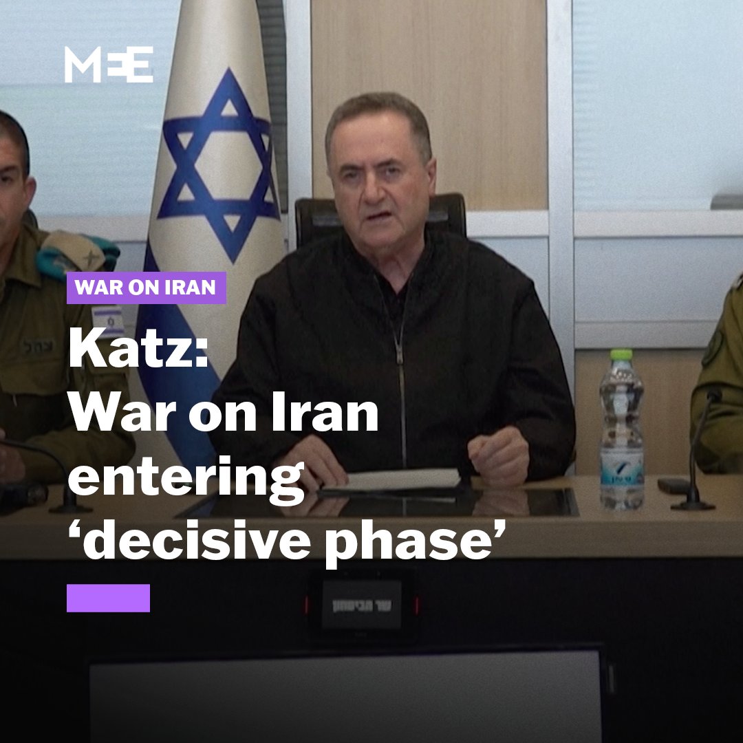 Israeli Defence Minister Israel Katz has stated that the joint US-Israeli war against Iran is "escalating and entering the decisive phase", warning that it will continue for "as long as necessary"