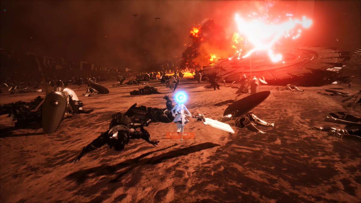 戦場シーンを改良しました！ Niagara+VATで作り直すことで負荷が減り、兵士の数が5倍以上に増えました。 最適化も楽しいです！ ———————————— 5× more soldiers on screen. Rebuilt the battlefield using Niagara + VAT. Optimization is fun! #スーパーゲ制デー #indiedev