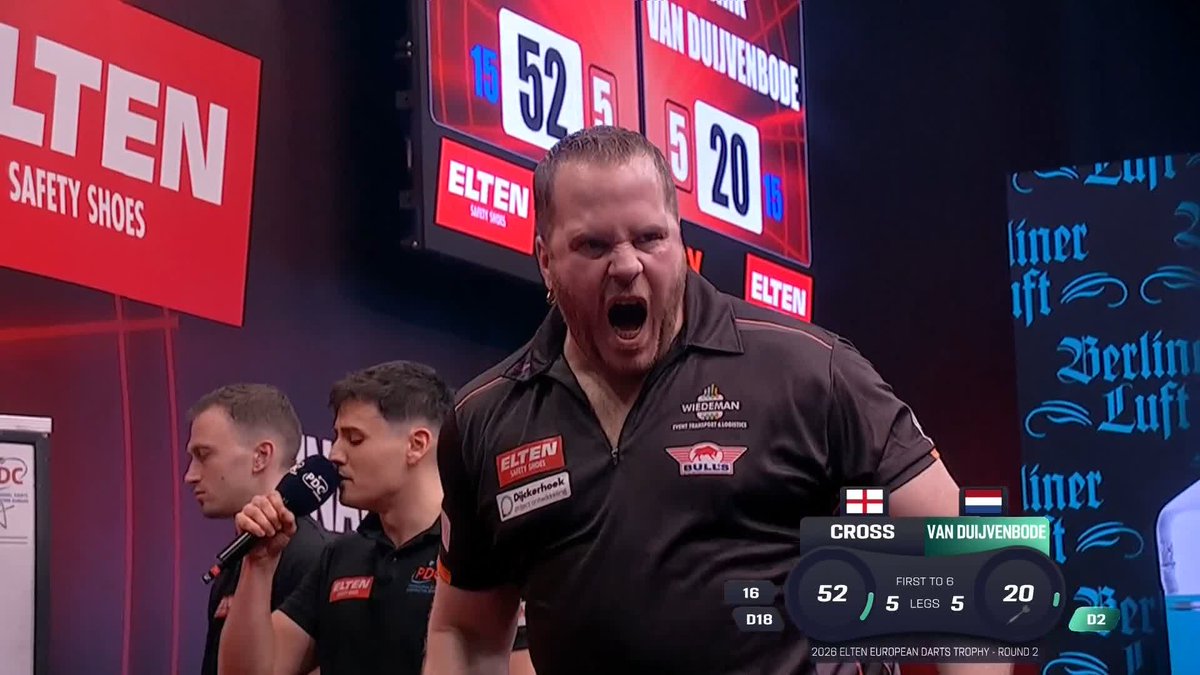 DIRK CLINGS ON! 😤 Another THRILLER in Goettingen! It looked destined for Rob Cross to complete the comeback from 4-1 down. However, a missed dart at a single denied him a match dart - with van Duijvenbode there to punish! 📺 #ET2