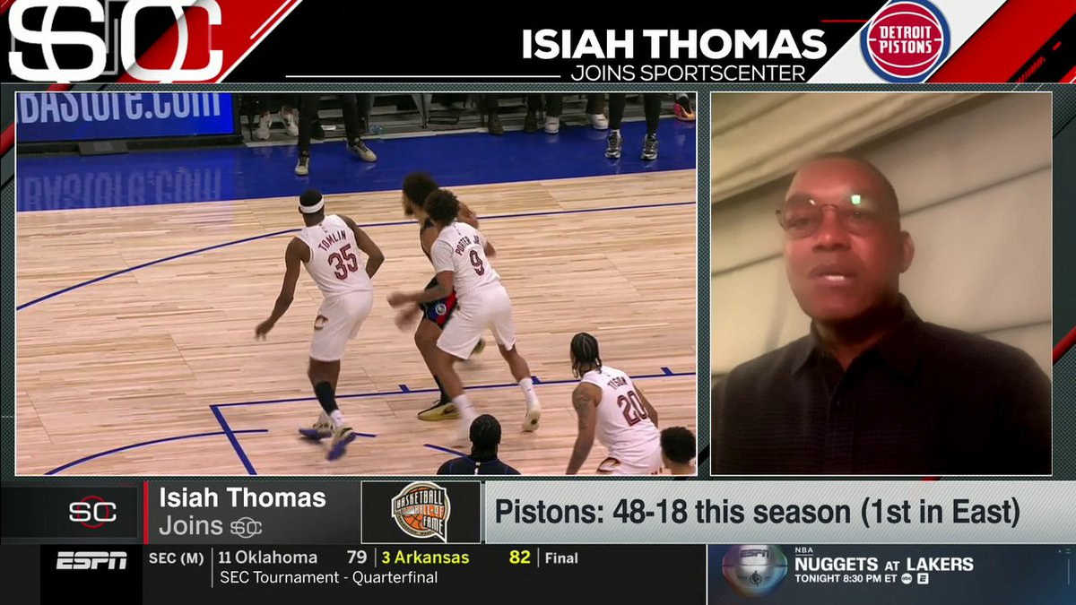 "My top four right is Detroit, Boston, Cleveland, New York." 👀 Hall of Famer Isiah Thomas joins SportsCenter to break down the Pistons’ chances of returning to the Finals and discuss other contenders in the Eastern Conference 🙌