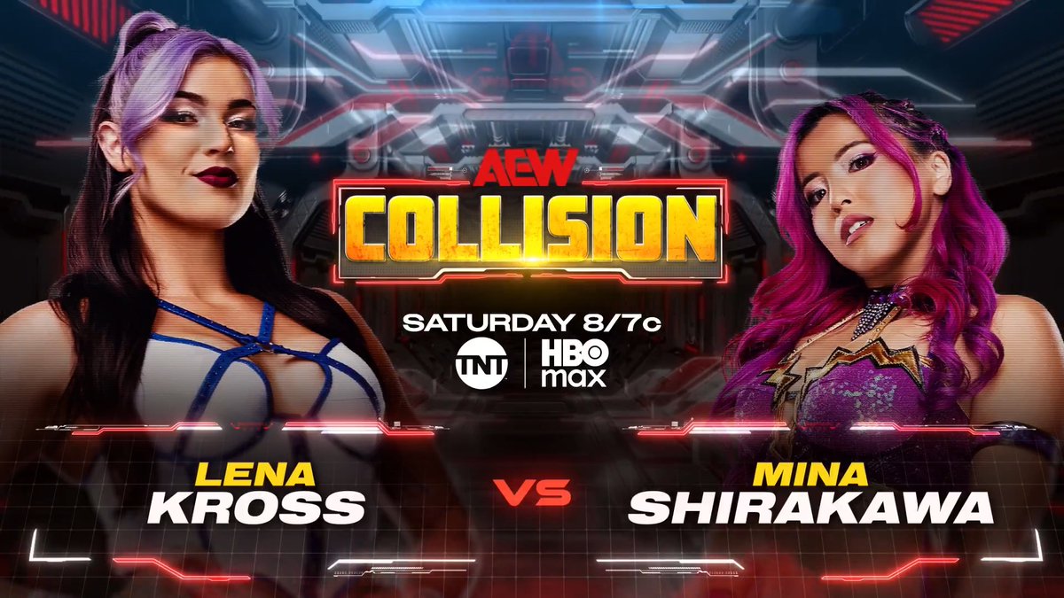 Saturday Night #AEWCollision 8/7c, TNT + HBO Max TONIGHT! Lena Kross レナ・クロス vs Mina Shirakawa♡白川未奈 Kross has a huge opportunity when she faces @WillowWrestles for the TBS Title at #AEWRevolution Zero Hour, but she'll COLLIDE vs Shirakawa less than 24 hours before, TONIGHT!