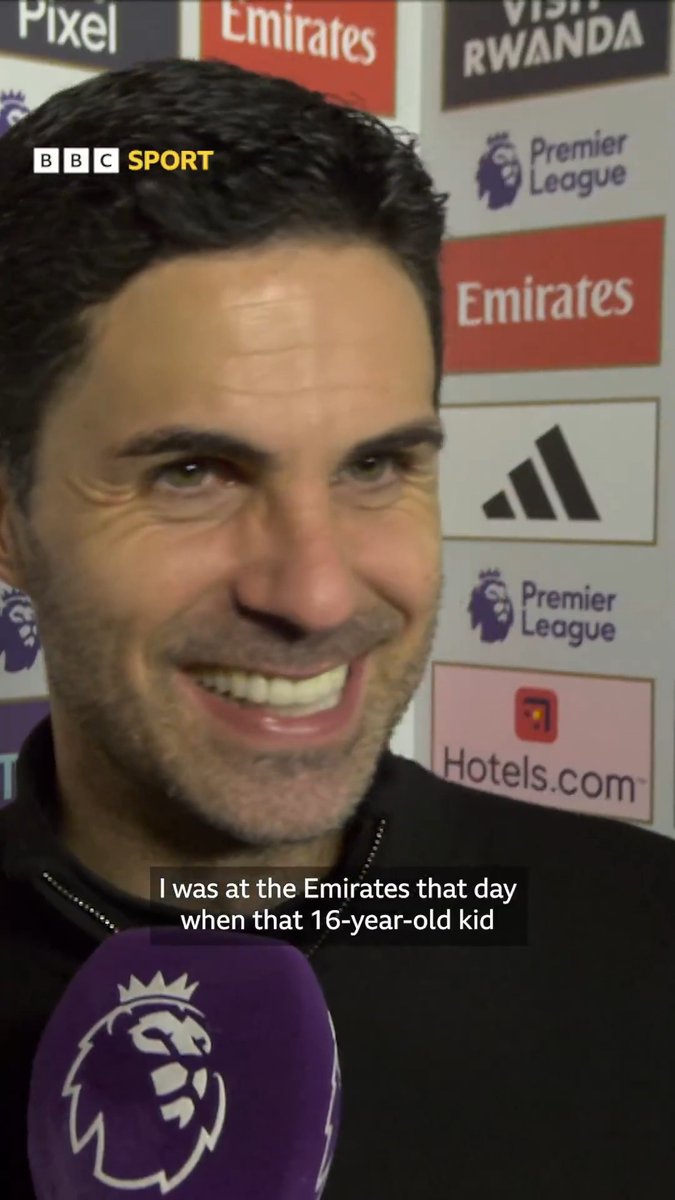 "For many years, people will remember that. I was at the Emirates that day when that 16-year-old kid took the ball on the halfway line and he went all the way through to score the goal" 💫 Mikel Arteta really enjoyed that one.