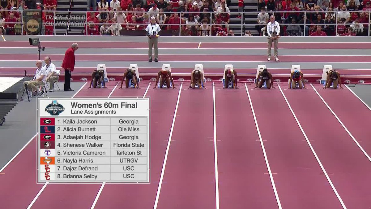 Shenese Walker (FSU) 🇯🇲 is the NCAA women's 60m Champion! She clocked a time of 7.08s to win over Adaejah Hodge (Georgia) 🇻🇬 and Victoria Cameron (Tarleton) who both ran 7.15s for 2nd and 3rd.