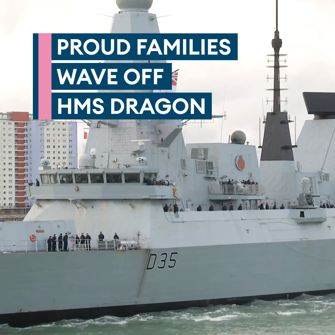 A heartfelt send-off in Portsmouth👋 🚢Families, friends and well-wishers on Tuesday watched as the Royal Navy destroyer HMS Dragon sailed for the Eastern Mediterranean🔗