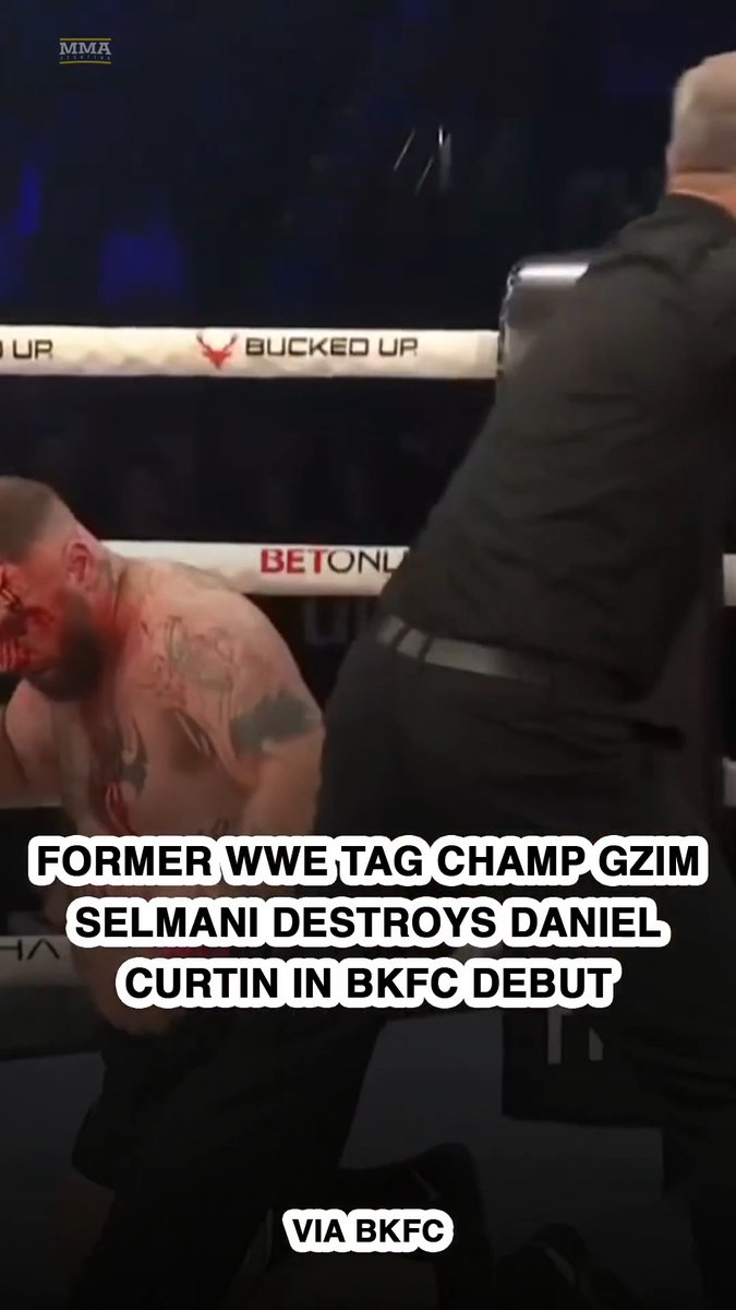 Former #WWE tag champ Gzim Selmani survived an early scare, but made Daniel Curtin pay with FOUR KNOCKDOWNS, and a knockout win in his #BKFC debut. (Via BKFC)