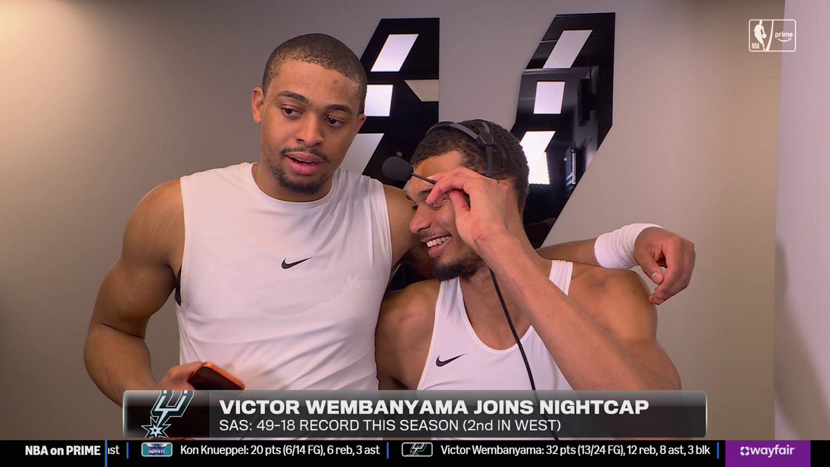 Keldon Johnson crashes Victor Wembanyama's postgame interview: "This is my guy right here. The best player in the world. The MVP. If anybody got anything to say, come holla at me." 🤣🙌 (via NBA on Prime, h/t ClutchPoints)