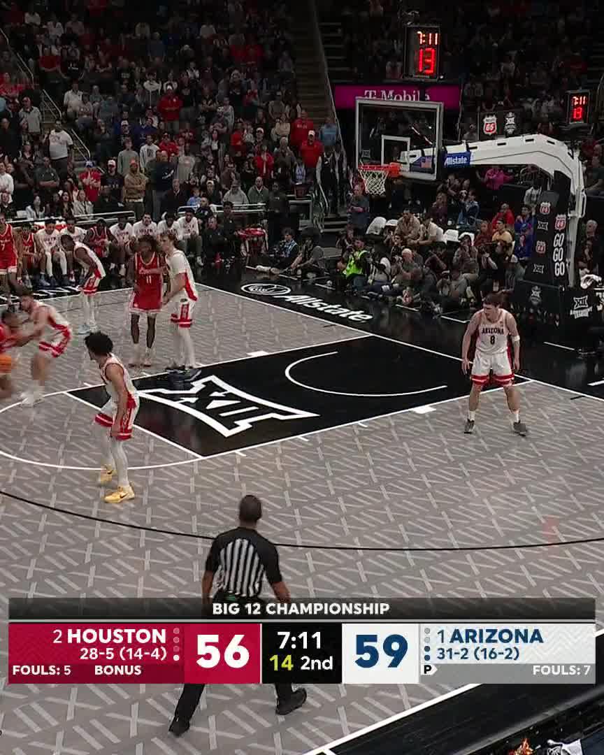 Brayden Burries stops a 14-0 run from Houston ๐ Watch the ending of the Big 12 Championship on ESPN and the ESPN App