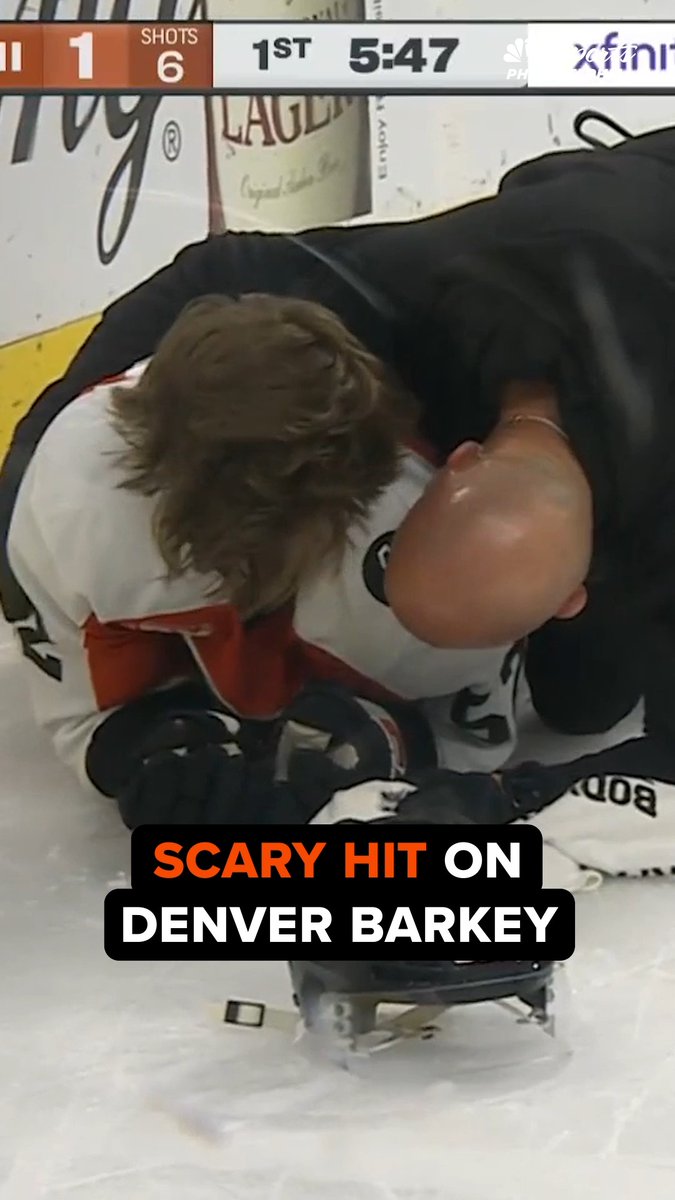 Denver Barkey had to leave the game after this hit from Kirill Marchenko.