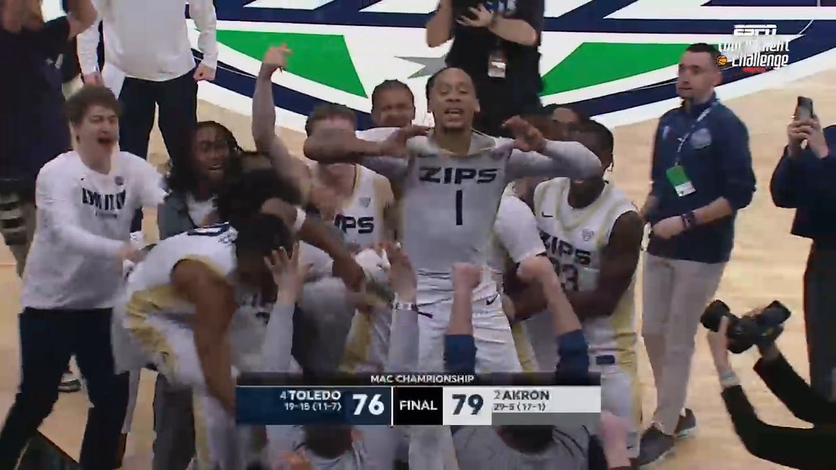 AKRON WINS THE MAC TITLE IN THE FINAL SECONDS 😱 The Zips are the first team to win THREE STRAIGHT MAC tourney titles 🏆🏆 🏆