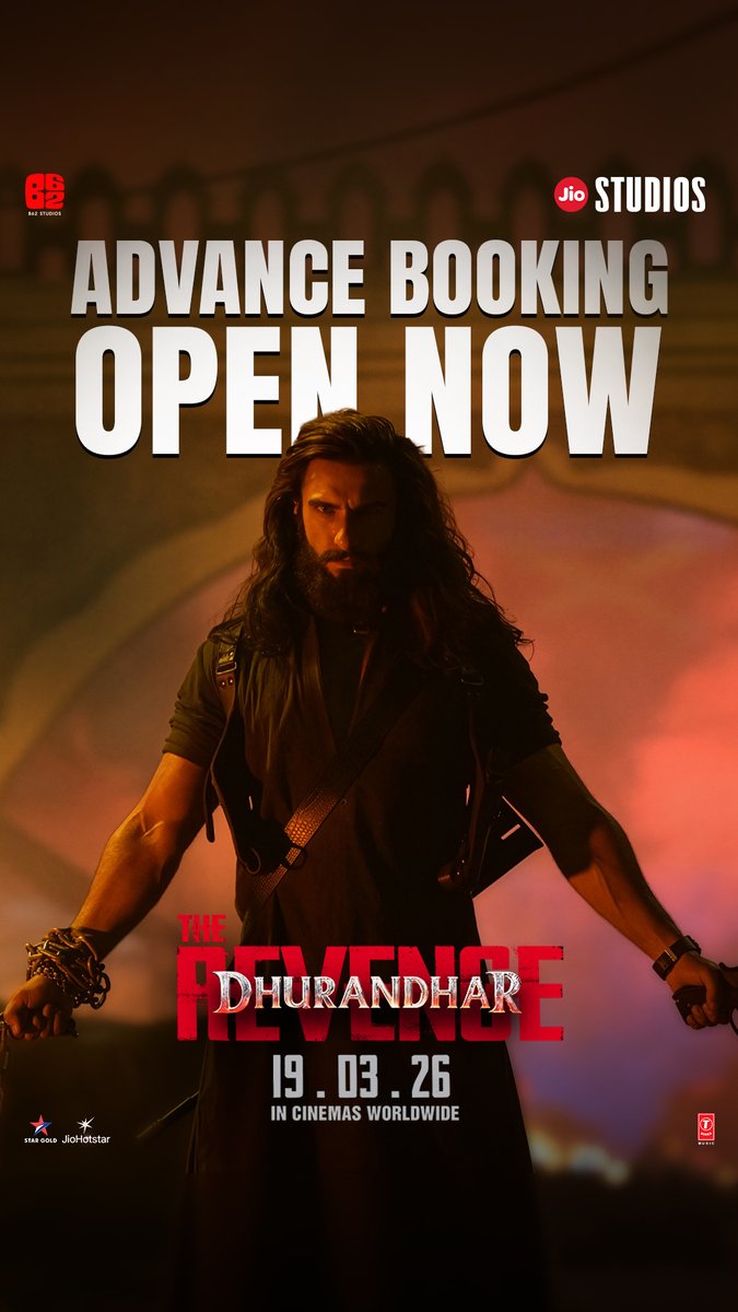 Naya Hindustan hisaab barabar karne mein yakeen rakhta hai 💯 Advance bookings for Dhurandhar The Revenge are open nationwide. Book Your Tickets Now. 🔗- #DhurandharTheRevenge releases worldwide on 19 March, on Gudi Padwa, Ugadi, and Eid. Hindi | Telugu | Tamil | Kannada | Malayalam Ranveer Singh arjun rampal Sanjay Dutt Ranganathan Madhavan #AkshayeKhanna #SaraArjun TheRakeshBedi Aditya Dhar #JyotiDeshpande lokesh dhar #JioStudios B62 Studios T-Series JioHotstar Star Gold