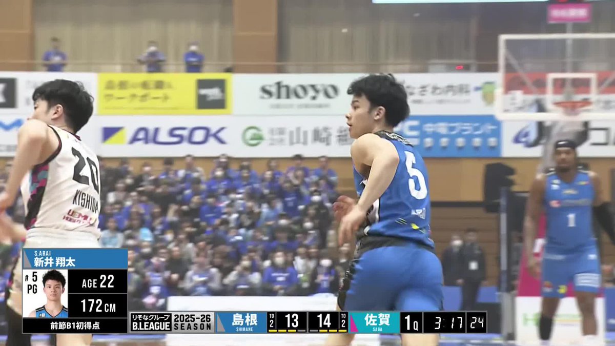 初スリーはディフェンスをしっかりかわして👌 島根#5 新井が1本目から沈める！ 島根スサノオマジック 📡バスケットLIVEで生配信中 #Bリーグ #りそなグループ