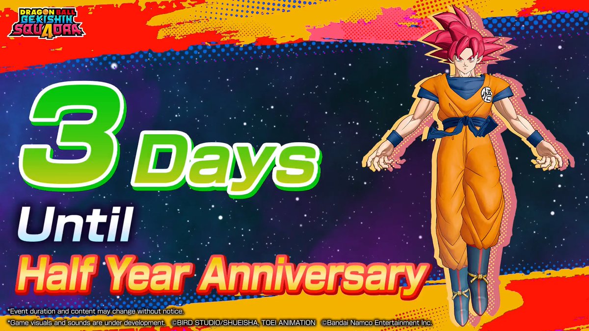 📢||◤3 Days◢|| Until the #Squadra Half-Year Anniversary! The #GekishinSquadra Half-Year Anniversary is on 3/18 (PT)!🎉 We've released a countdown video!🎦 #DragonBall