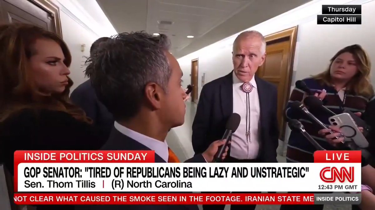 "I get tired of Republicans being lazy and unstrategic." Retiring GOP Sen. Thom Tillis tells Manu Raju he thinks it's a bad idea for President Trump to use the SAVE America Act as leverage for an endorsement in the Texas Senate runoff. #InsidePolitics