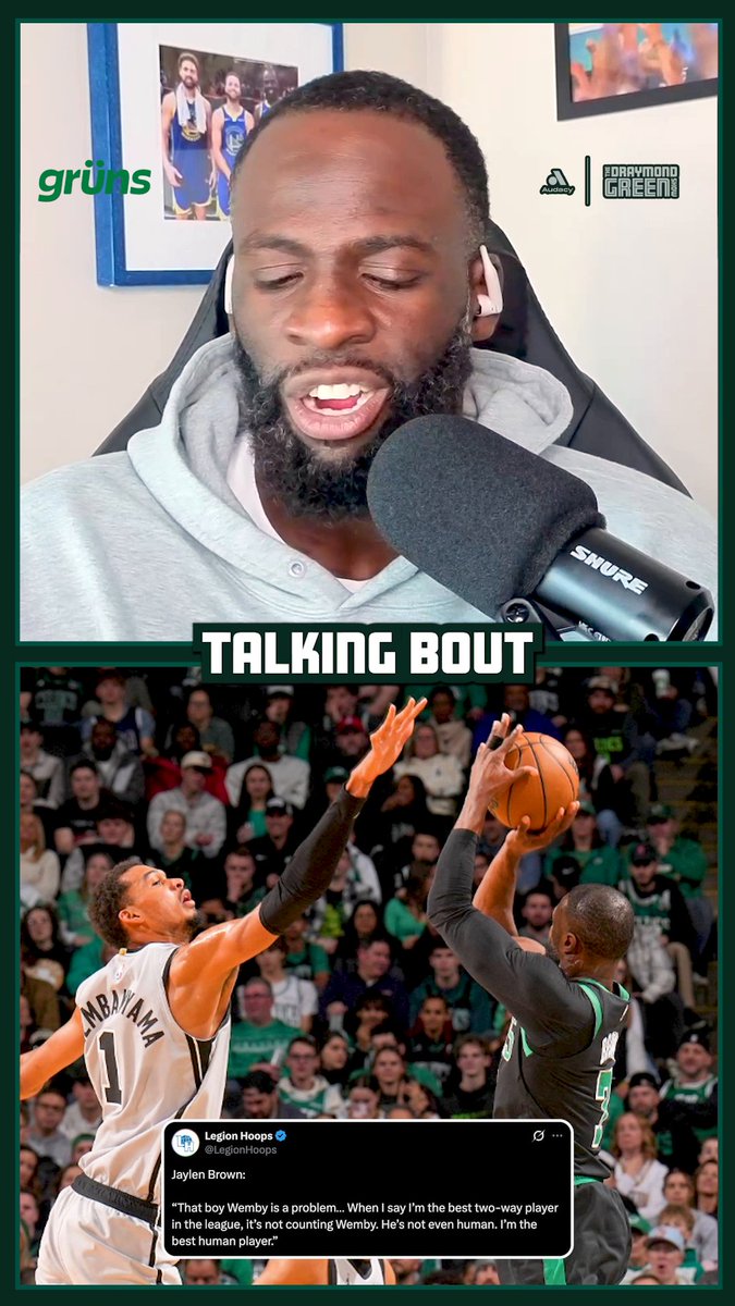 Draymond Agrees With Jaylen Brown's Assessment Of Victor Wembanyama “Wemby is this otherworldly thing man. Like, I’m not even going to say otherworldly person, he is just this otherworldly thing and everything that he does is going to take you like four people to do. Like, he is that special of a player.”