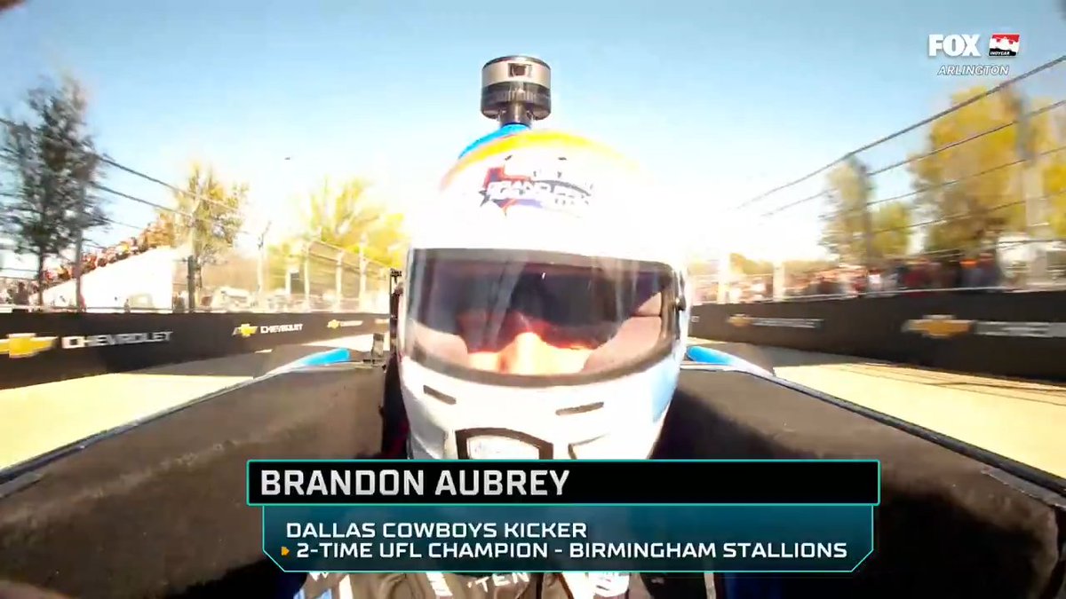 #Cowboys kicker Brandon Aubrey is out here driving a IndyCar 🏎️