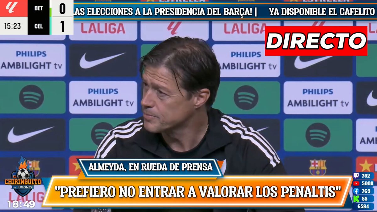 🎙️ Almeyda, en rueda de prensa, sobre la intensidad del Barça: ‼️ "Lo que se vio es lo que viene demostrando, por eso es el primero". 👉 "Esos dos penalti modifican totalmente un partido".