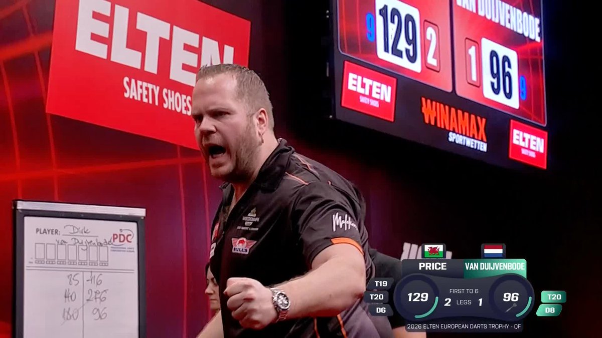 DIRK'S TURN TO GO DOUBLE-DOUBLE 🔥 It's Dirk van Duijvenbode turn to go double-double, taking out a 12-dart hold to draw the match level against Gerwyn Price! 📺 #ET2