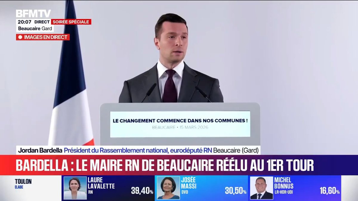 Dans de nombreuses communes, les candidats RN arrivent en tรชte ou sont en bonne position pour l'emporter. J'appelle les Franรงais ร amplifier la dynamique, et ร se choisir des maires profondรฉment patriotes, qui seront la voix de l'alternance et du redressement de la Nation.