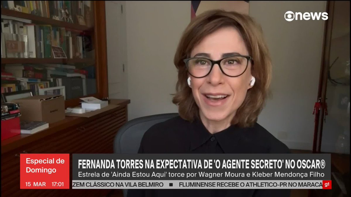 Fernanda Torres elogia Wagner Moura na noite do Oscar® 2026: ‘Nosso Marlon Brando do Pelourinho'. ➡️ Assista à #GloboNews: #EspecialdeDomingo