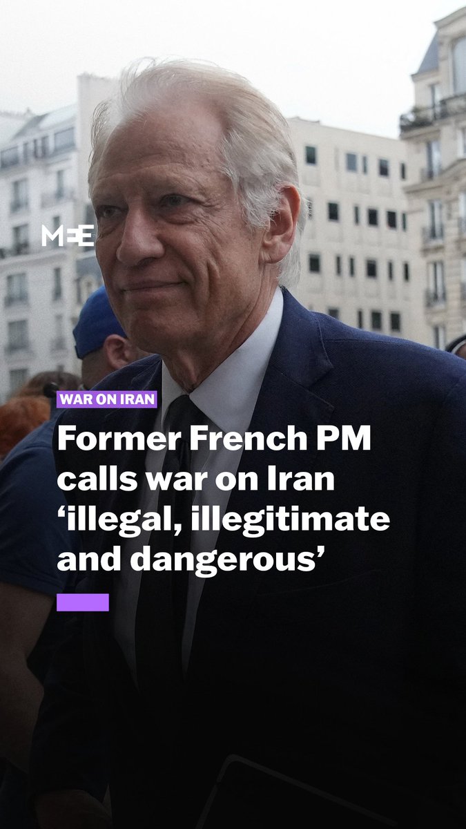 Former French prime minister Dominique de Villepin called for sanctions against the US and Israel over their war on Iran, warning the conflict is illegal, dangerous and threatens wider regional escalation.