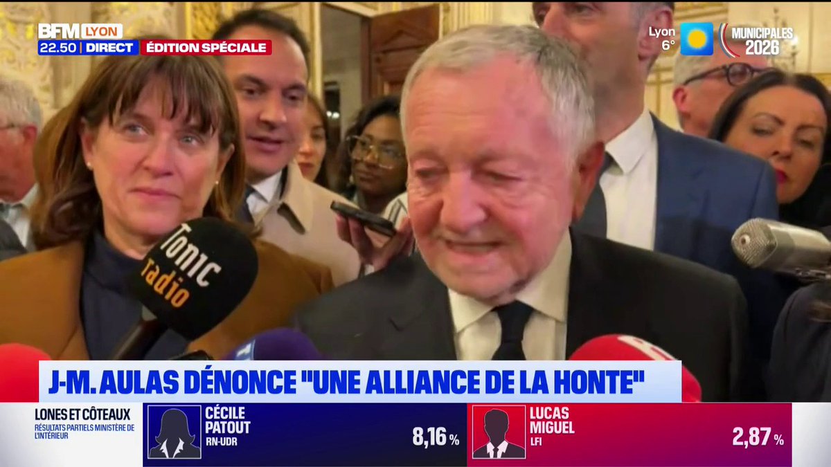 Jean-Michel Aulas (Coeur Lyonnais) dénonce une "alliance de la honte" entre G. Doucet et LFI