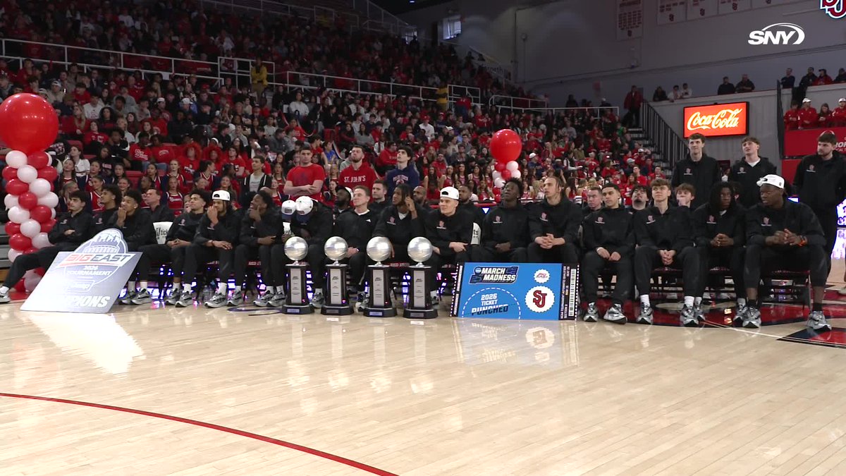 St. John's players, coaches and fans react to hearing their name called on the NCAA Tournament selection show