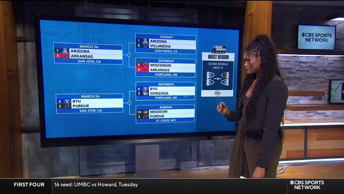 .Isis “Ice” Young makes her picks in the West region 👀 Sweet 16 matchups: 1 Arizona vs 4 Arkansas 6 BYU vs 2 Purdue