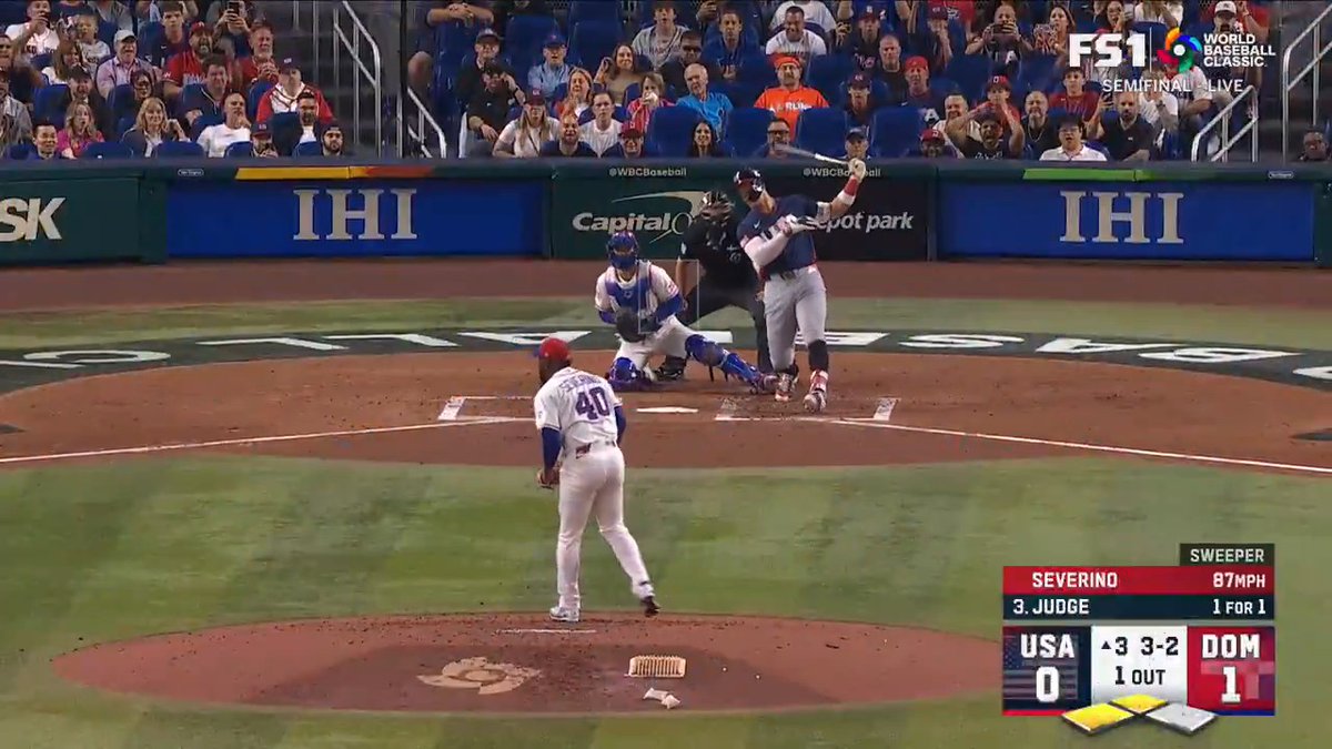 Judge goes down swinging with two runners on! 😳