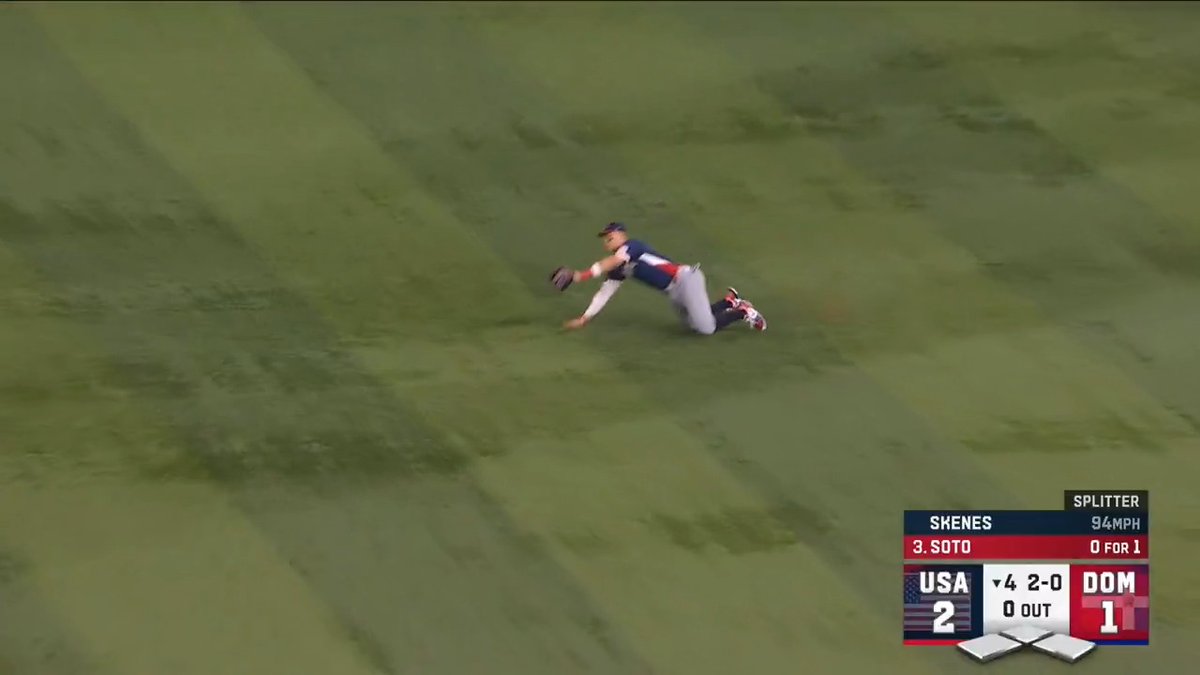 Aaron Judge lays out to take a hit away from Juan Soto! #WorldBaseballClassic